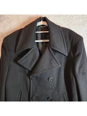 Forstmann Mens Size 35 Peacoat Black Wool Blend Double-Breasted Button Closure
